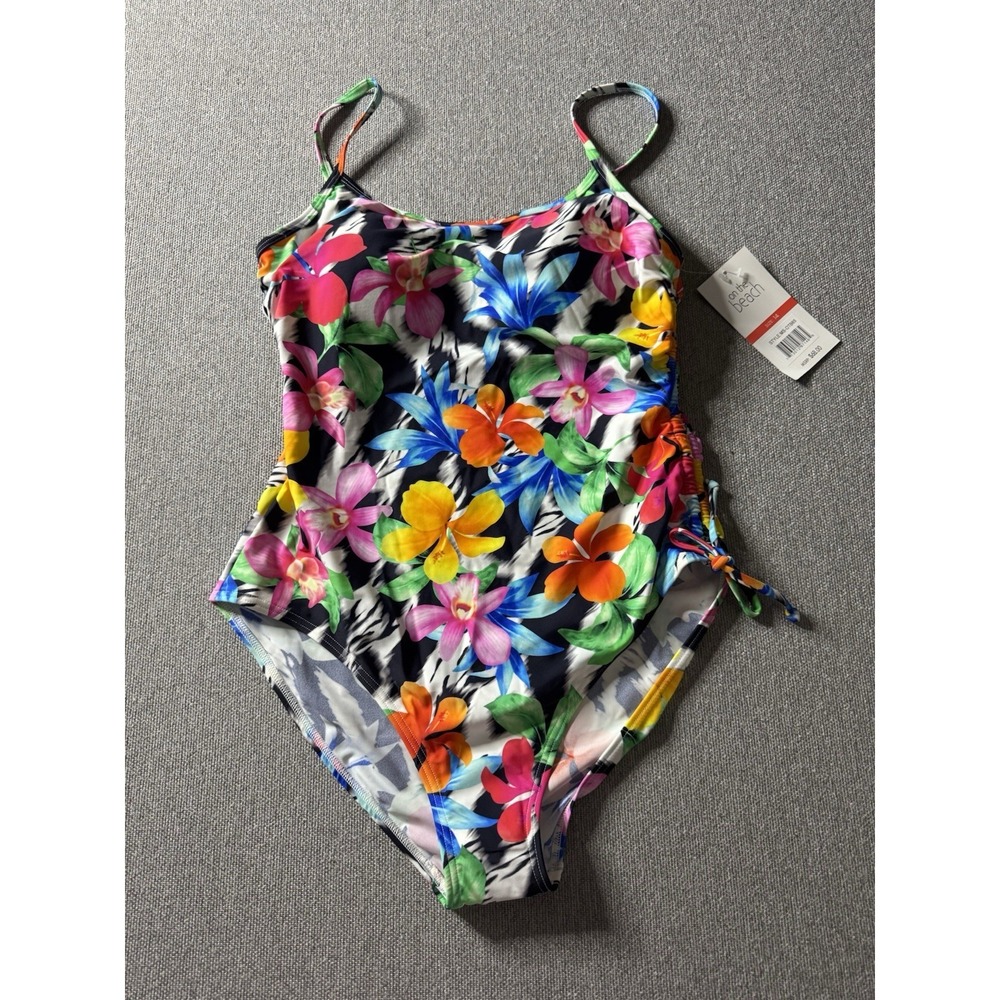 On The Beach Women's Multicolor Floral 1-Piece Bathing Suit 14 Adjustable Strap